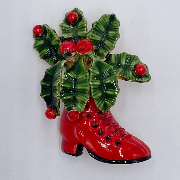 Originals by Robert Enamel Victorian Christmas Boot / Stocking Brooch / Pin - Picture 3 of 10